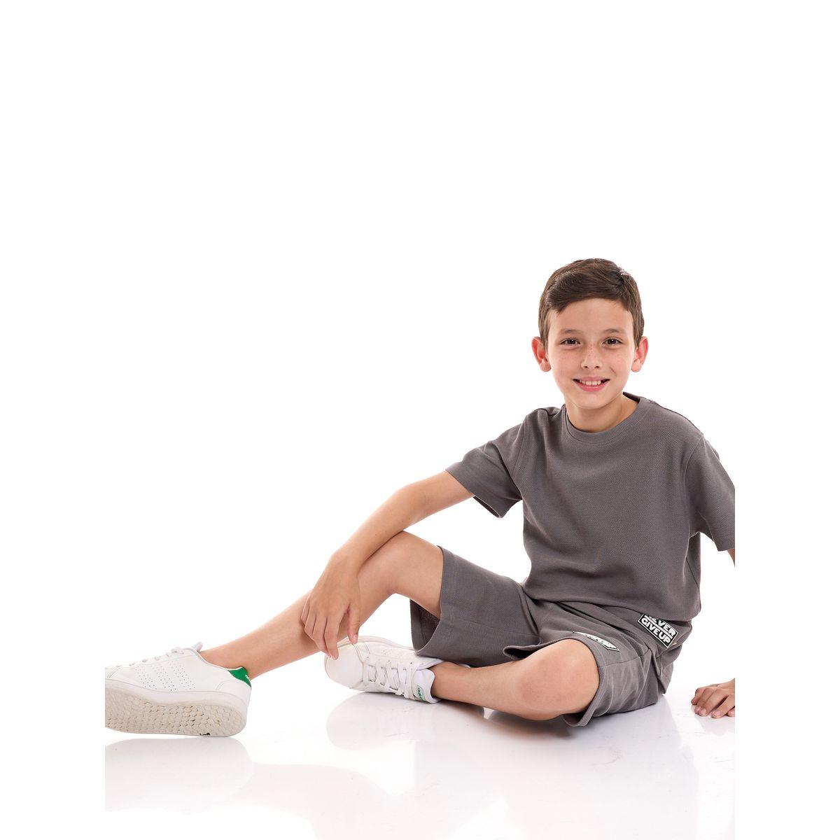 Victor and Jane X Styli  Textured Knit Patch Detail Longline T-Shirt & Shorts Set-boys-clothing-setsandcoords-image-5