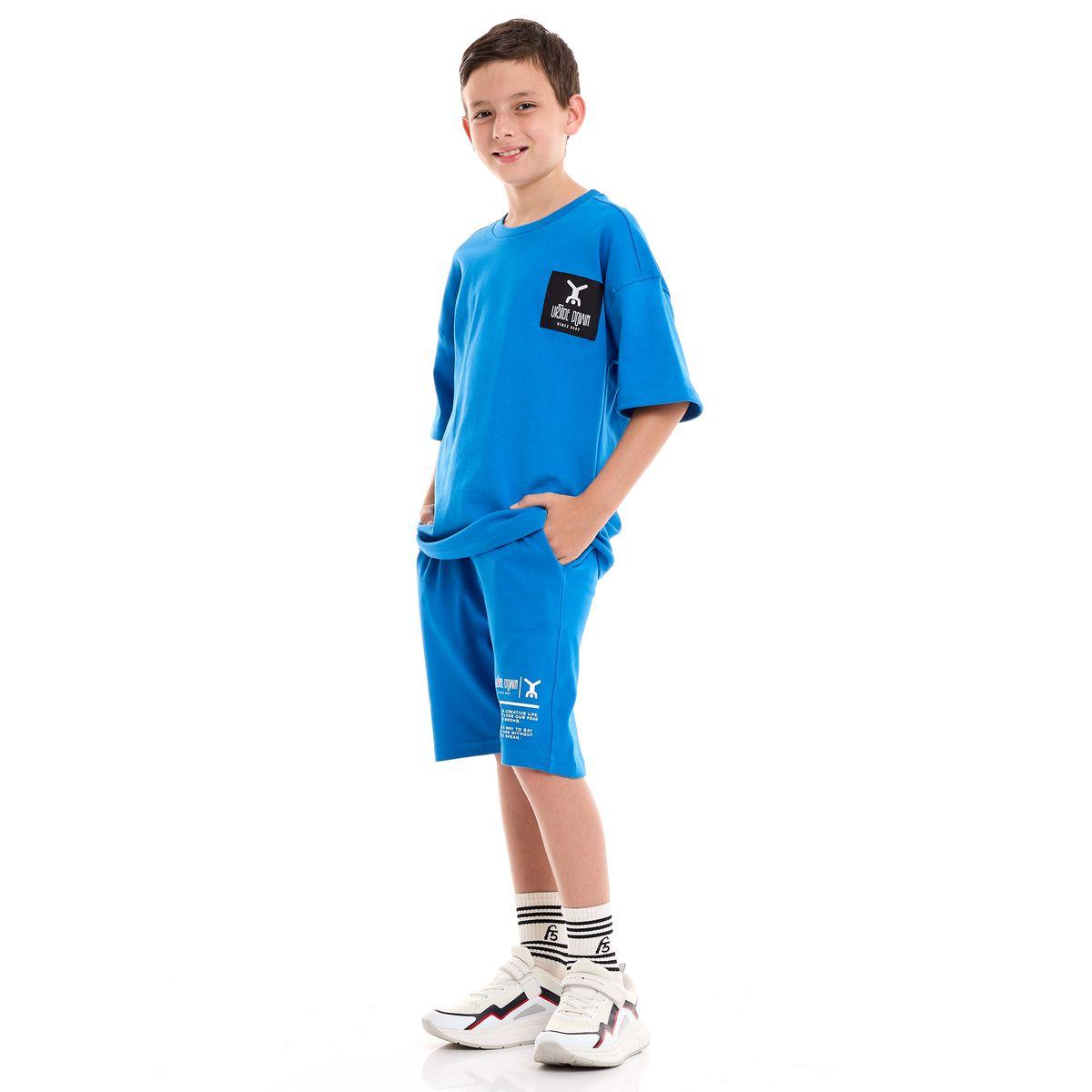 مجموعة من شورت مع تيشيرت فضفاض باكتاف منخفضة فيكتور آند جين × ستايلي-boys-clothing-setsandcoords-image-1