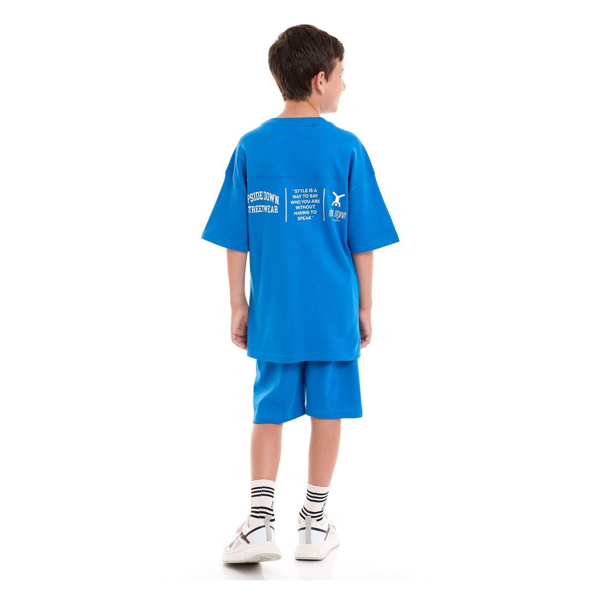 مجموعة من شورت مع تيشيرت فضفاض باكتاف منخفضة فيكتور آند جين × ستايلي-boys-clothing-setsandcoords-image-2