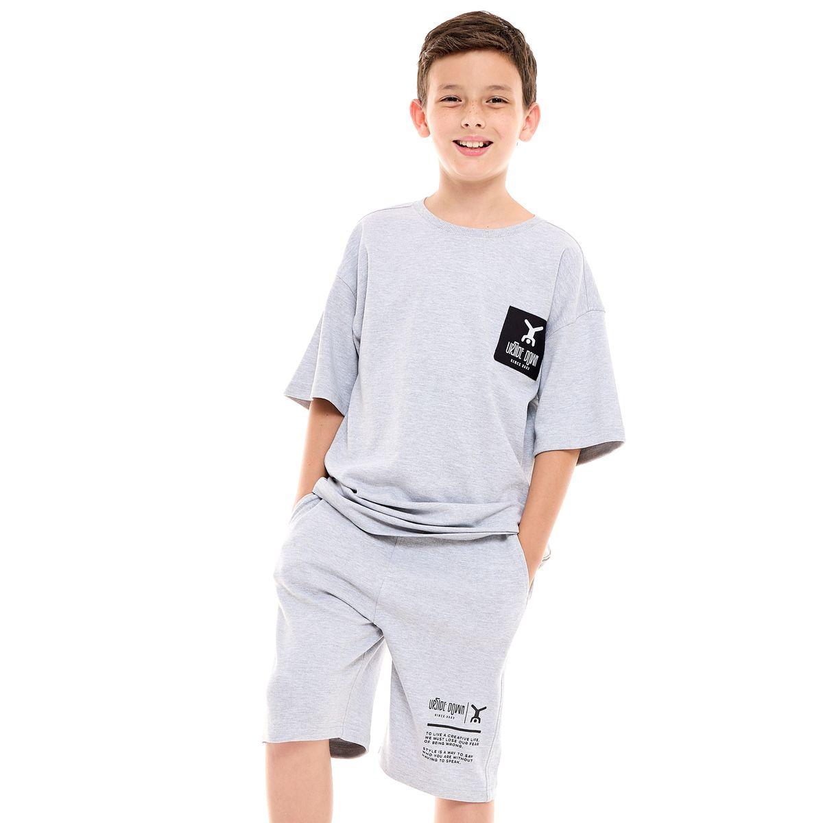 مجموعة من شورت مع تيشيرت فضفاض باكتاف منخفضة فيكتور آند جين × ستايلي-boys-clothing-setsandcoords-image-1