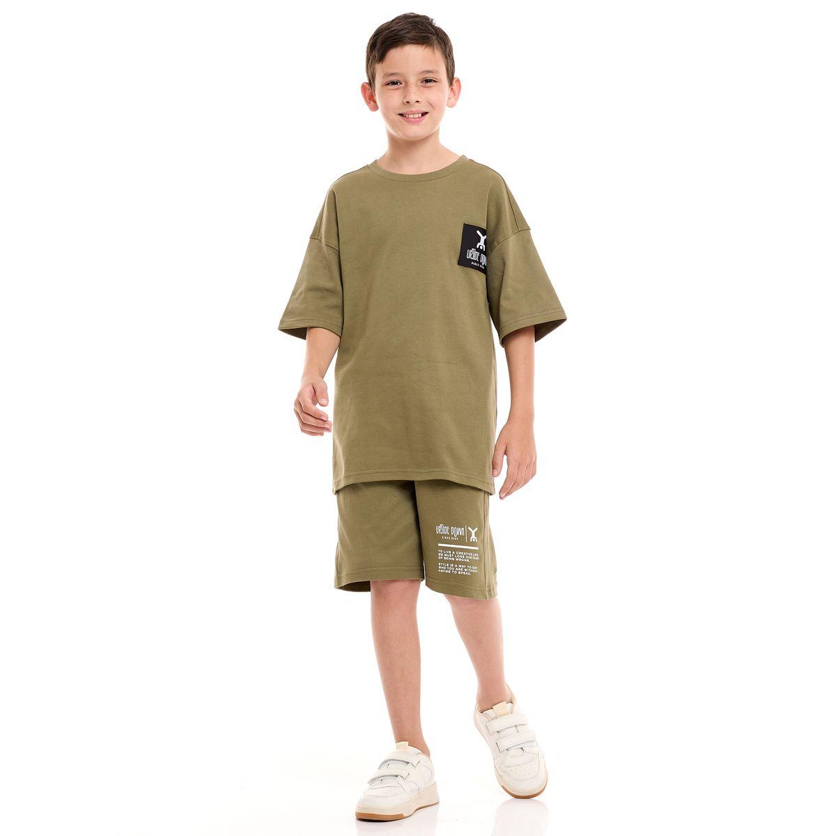 مجموعة من شورت مع تيشيرت فضفاض باكتاف منخفضة فيكتور آند جين × ستايلي-boys-clothing-setsandcoords-image-1