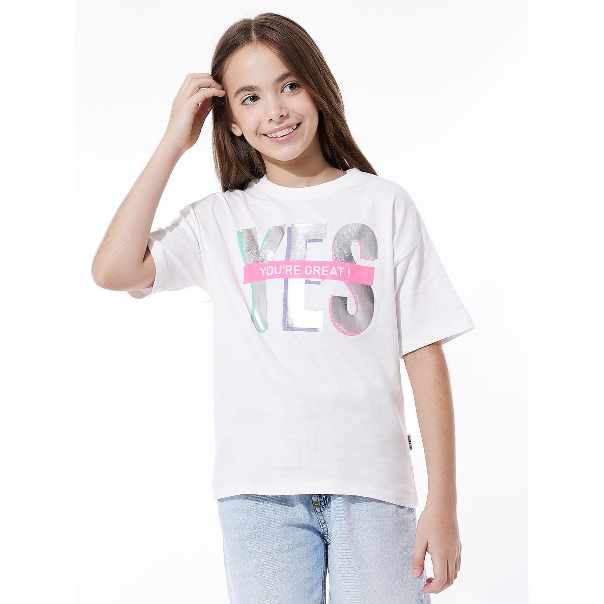 تيشيرت بطبعة فويل واكتاف منخفضة فيكتور آند جين × ستايلي-girls-clothing-tshirts-image-1