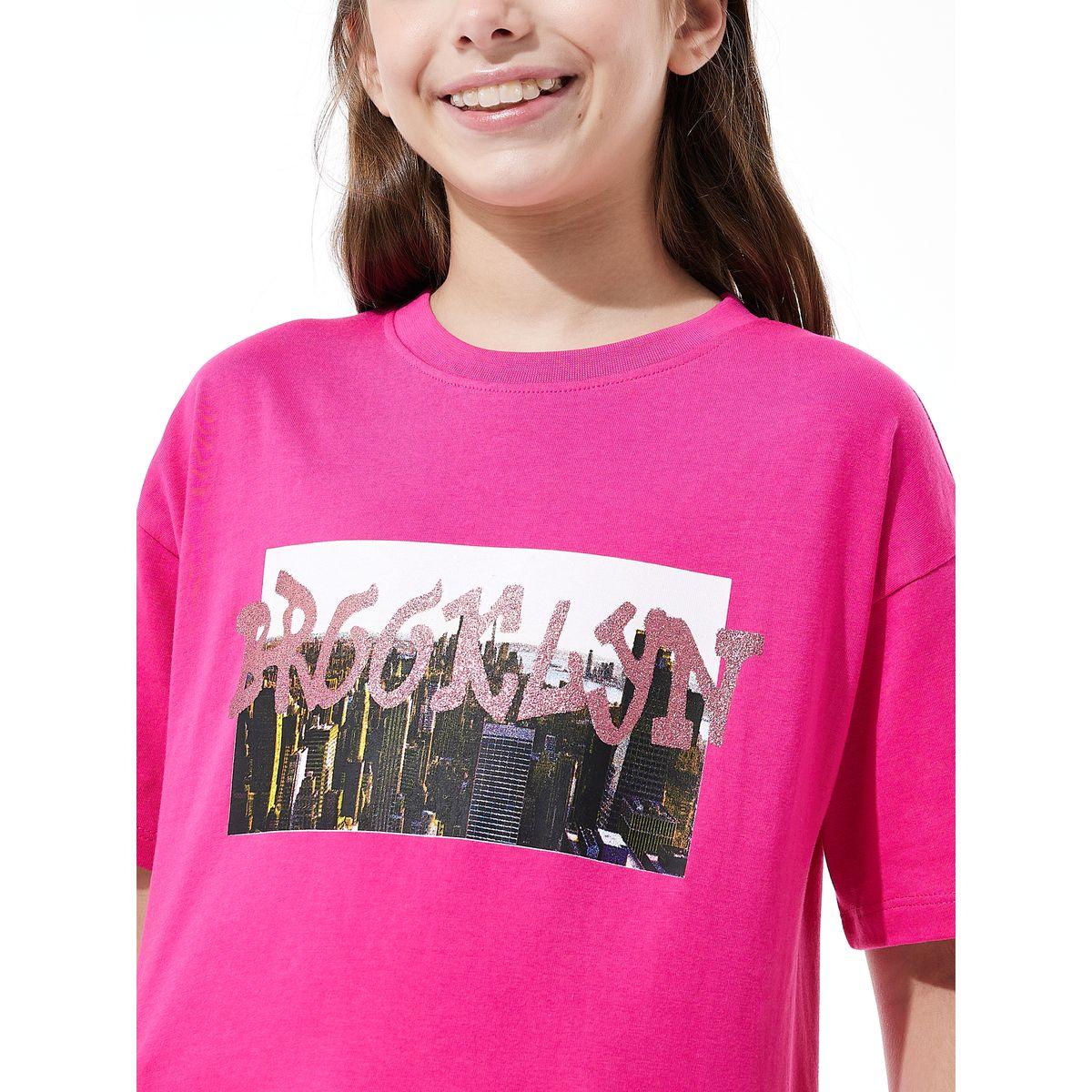 تيشيرت مطبع بطبعة جرافيك مع اكتاف مكشوفة فيكتور آند جين × ستايلي-girls-clothing-tshirts-image-5