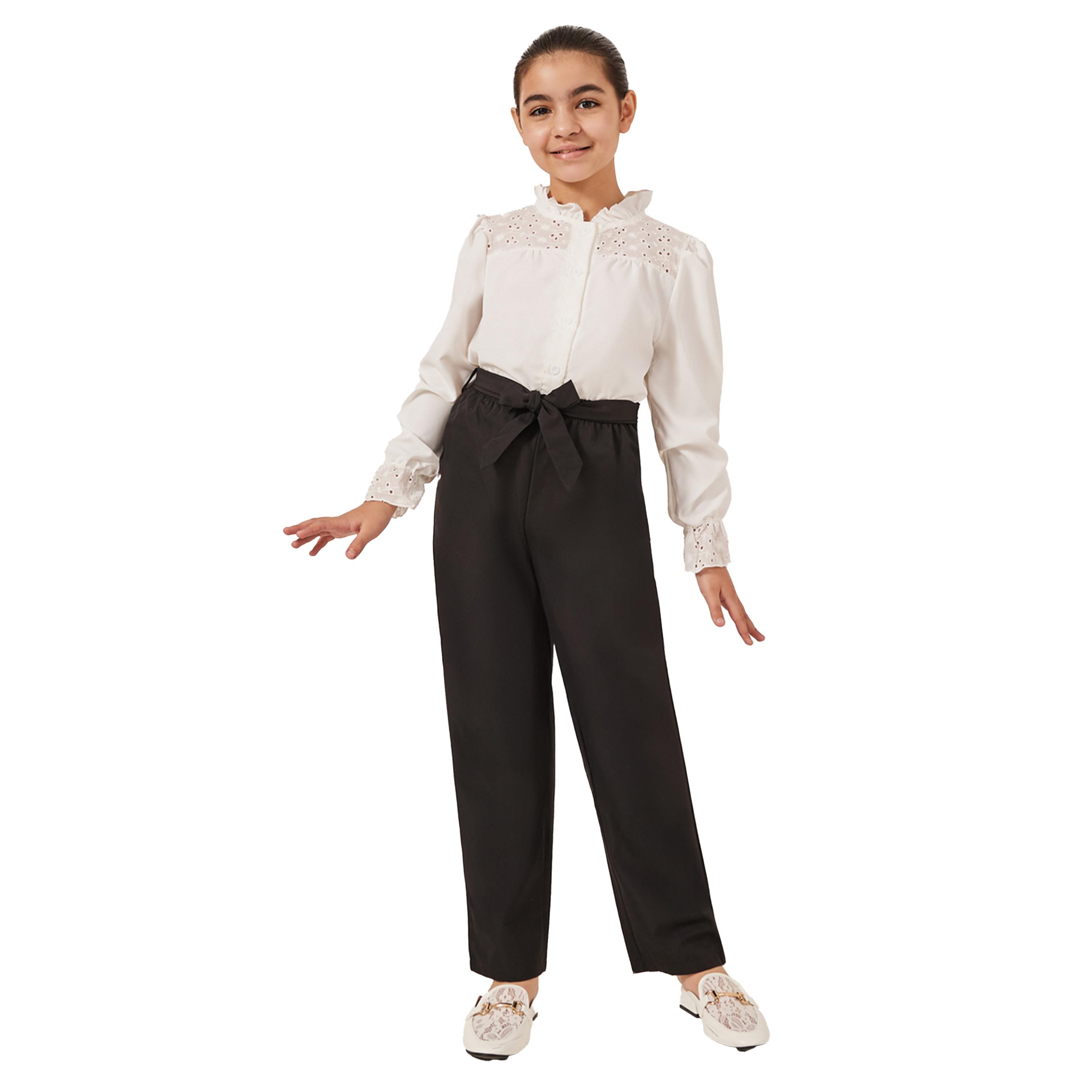 Styli Schiffli Detail Buttoned Top and Wide Leg Pants Set-girls-clothing-setsandcoords-image-1