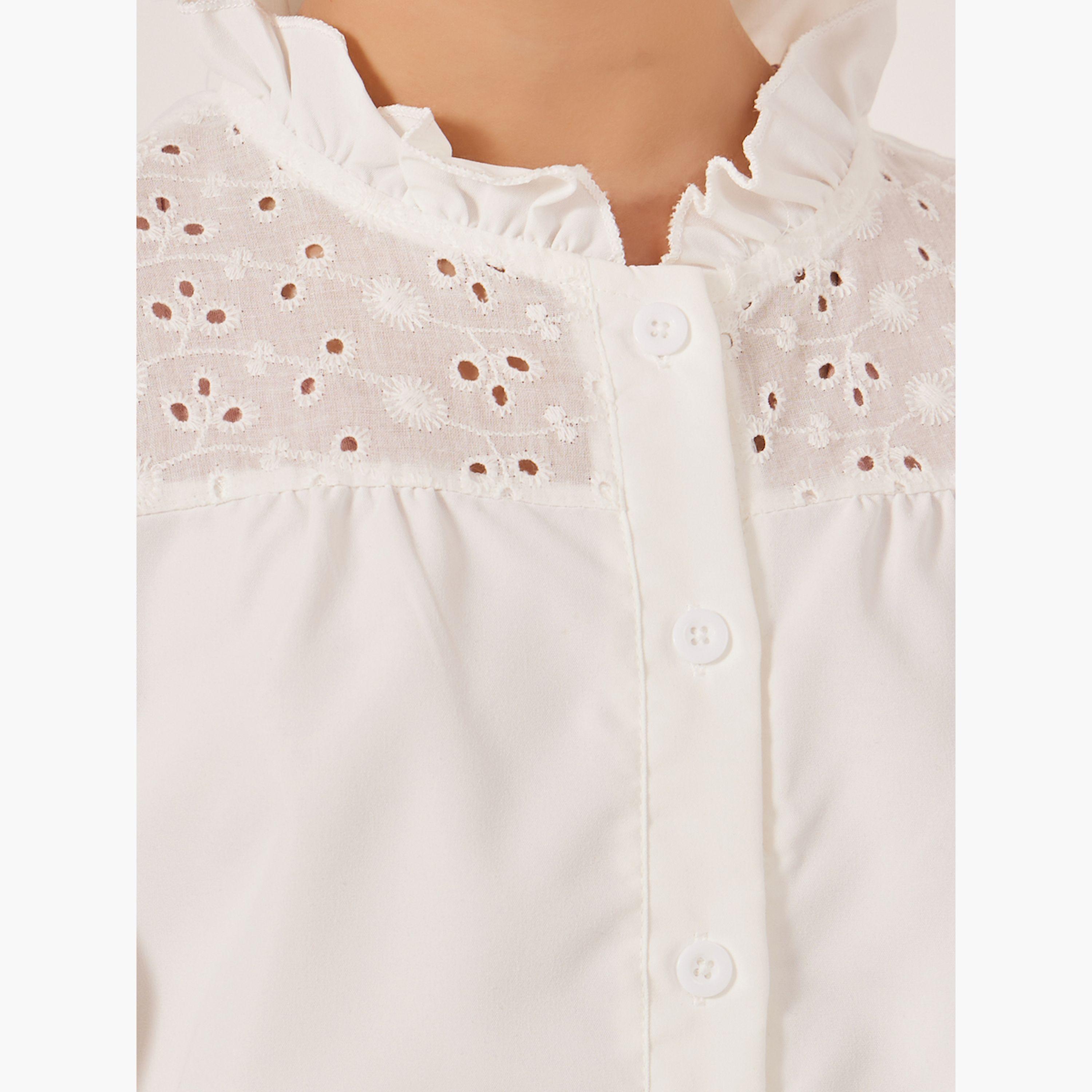 Styli Schiffli Detail Buttoned Top and Wide Leg Pants Set-girls-clothing-setsandcoords-image-3
