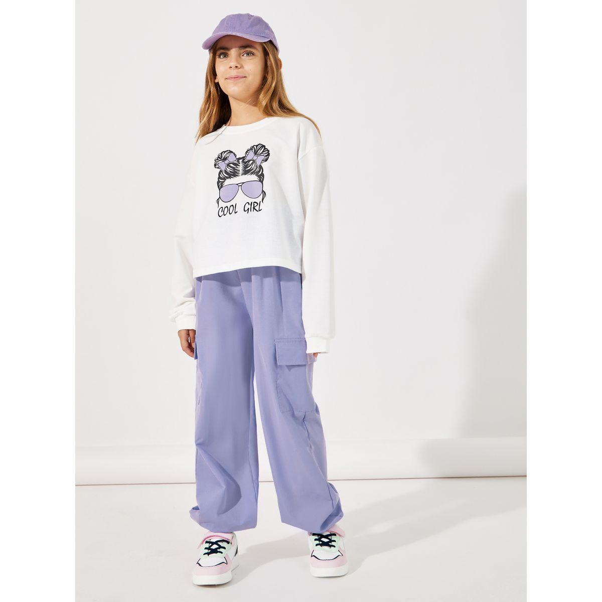 مجموعة من بنطال كارجو مع سويت شيرت بطبعة جرافيك-girls-clothing-setsandcoords-image-1