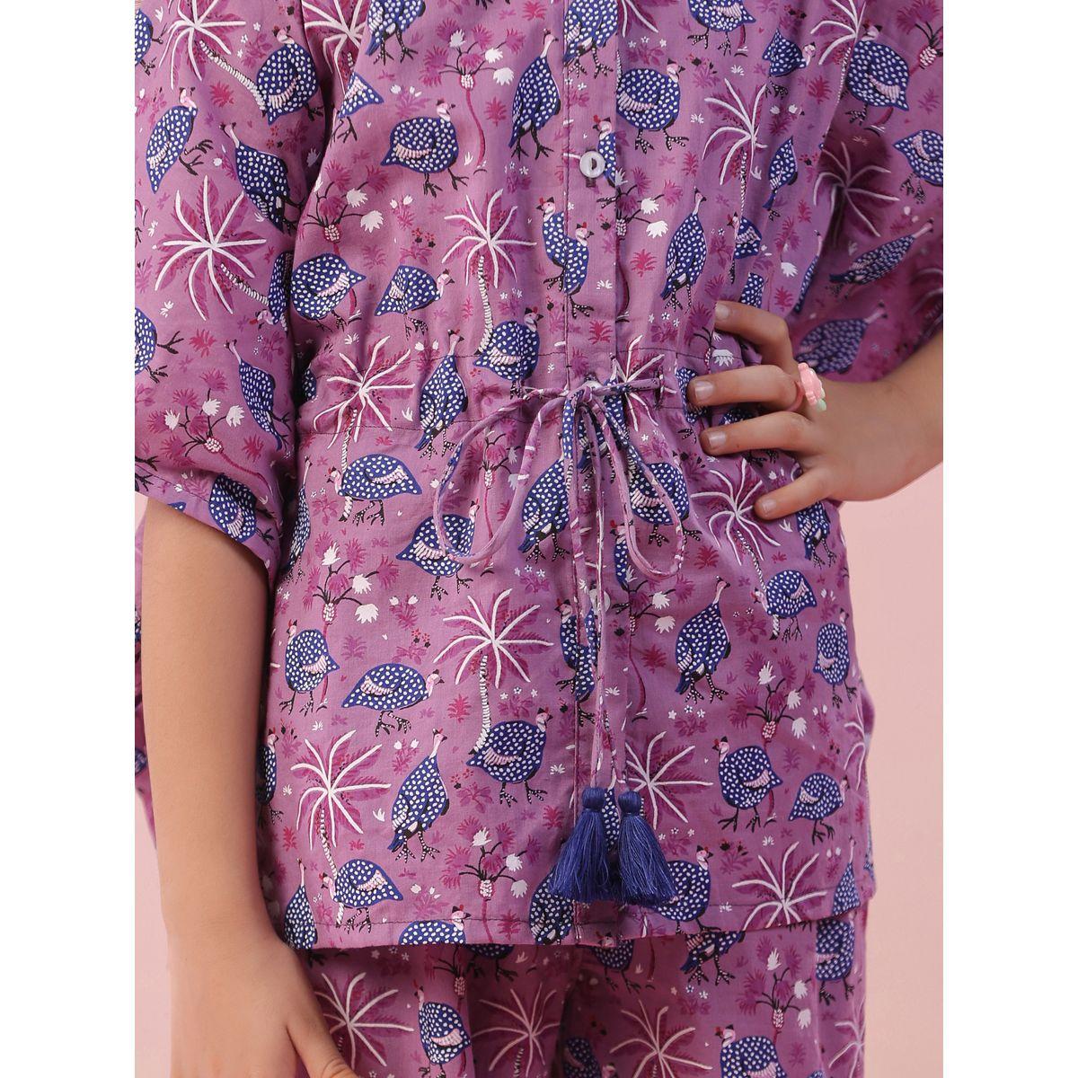 طقم من بنطال بيجاما مع قفطان مطبع بالكامل سانسكريتي هومز × ستايلي-girls-clothing-nightwear-image-7