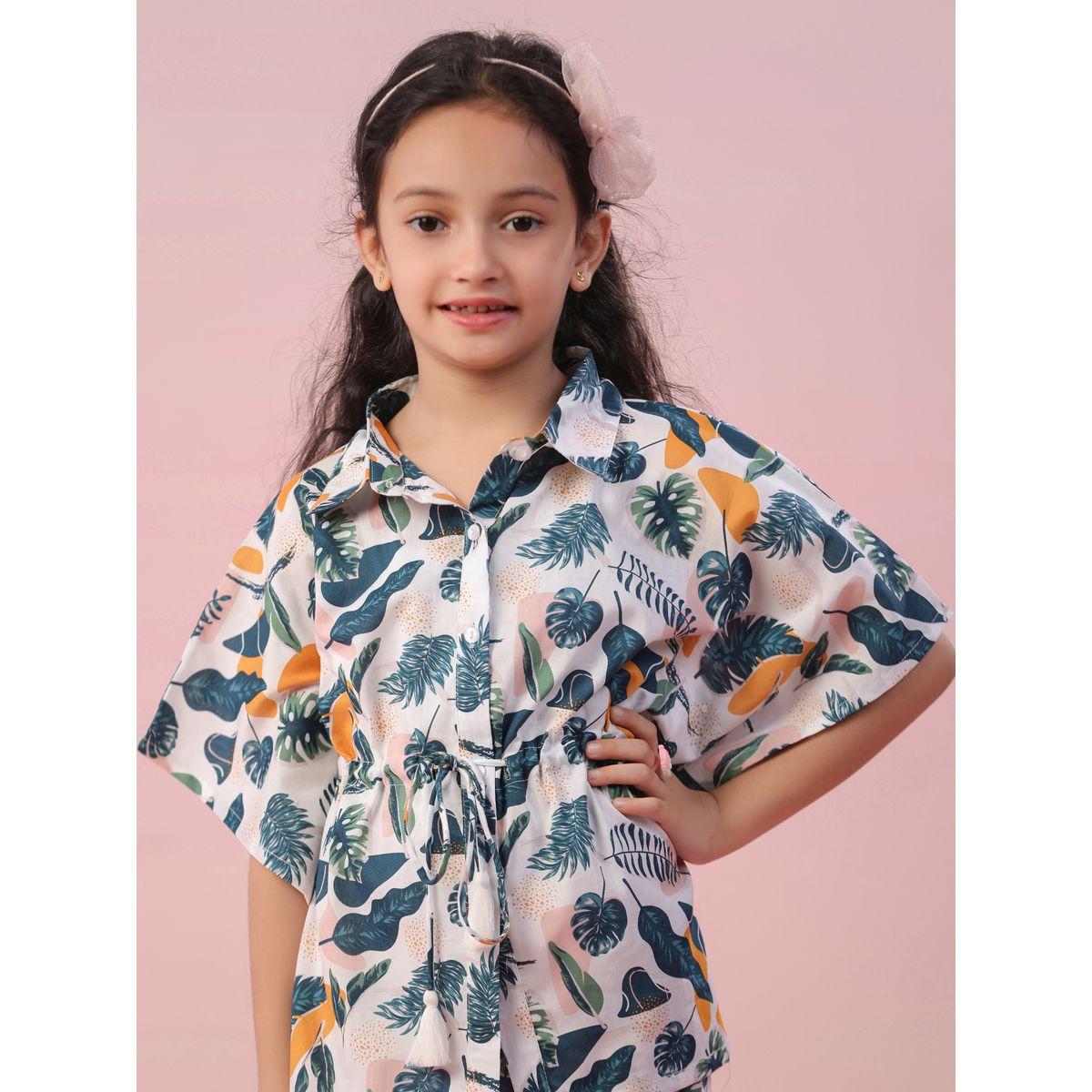 طقم من بنطال بيجاما مع قفطان بطبعات اوراق شجر سانسكريتي هومز × ستايلي-girls-clothing-nightwear-image-6