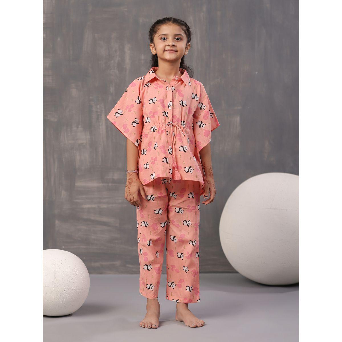 Sanskrutihomes X Styli  Panda Print Collared Kaftan & Pyjama Set-girls-clothing-nightwear-image-1