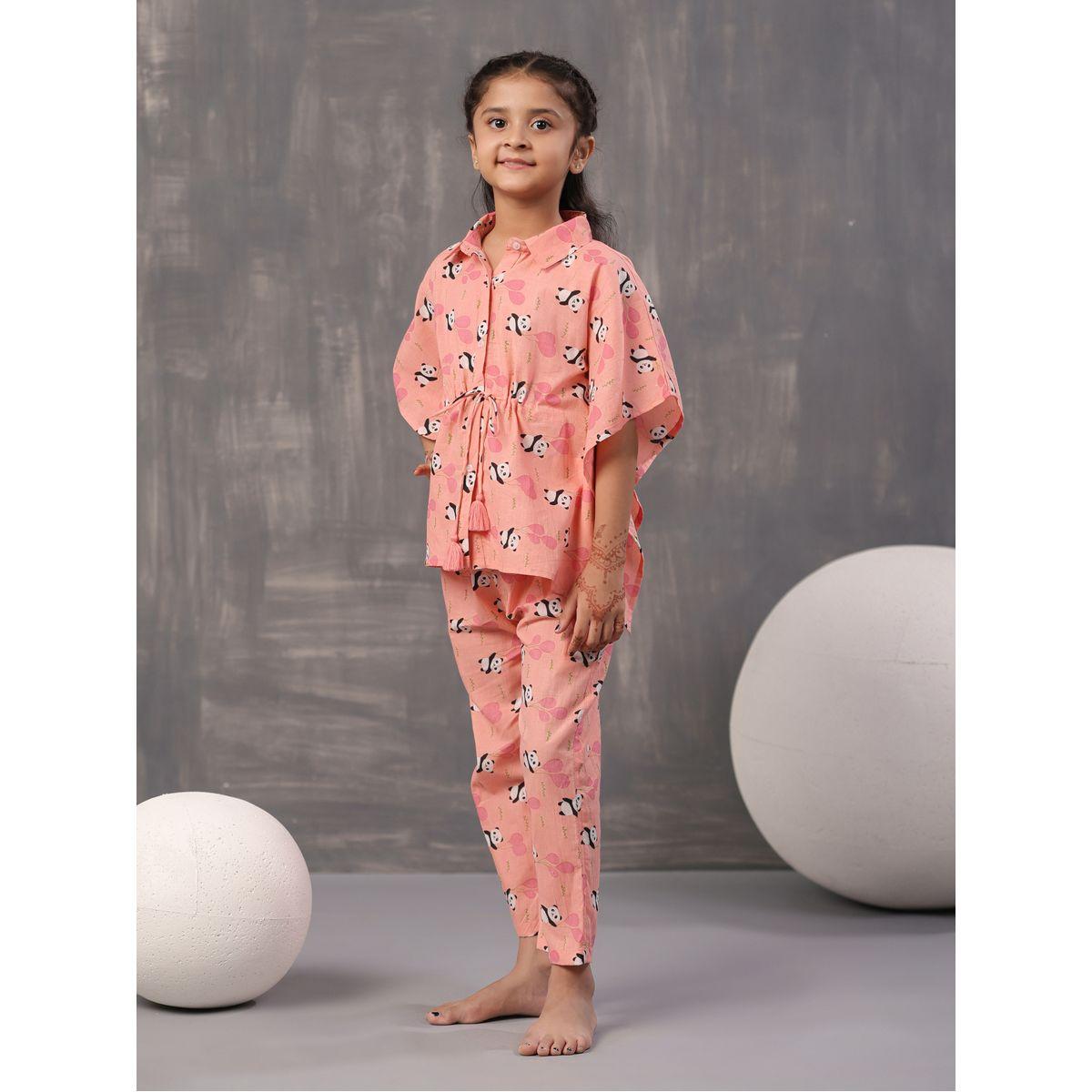 Sanskrutihomes X Styli  Panda Print Collared Kaftan & Pyjama Set-girls-clothing-nightwear-image-2