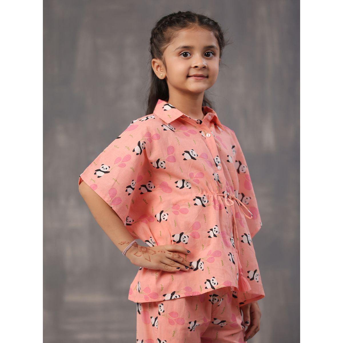 Sanskrutihomes X Styli  Panda Print Collared Kaftan & Pyjama Set-girls-clothing-nightwear-image-5