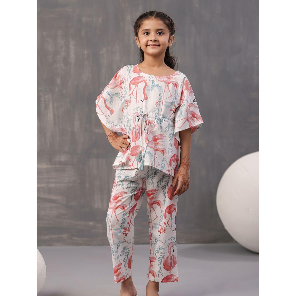 Sanskrutihomes X Styli  Flamingo Print Kaftan & Pyjama Set-girls-clothing-nightwear-image-1