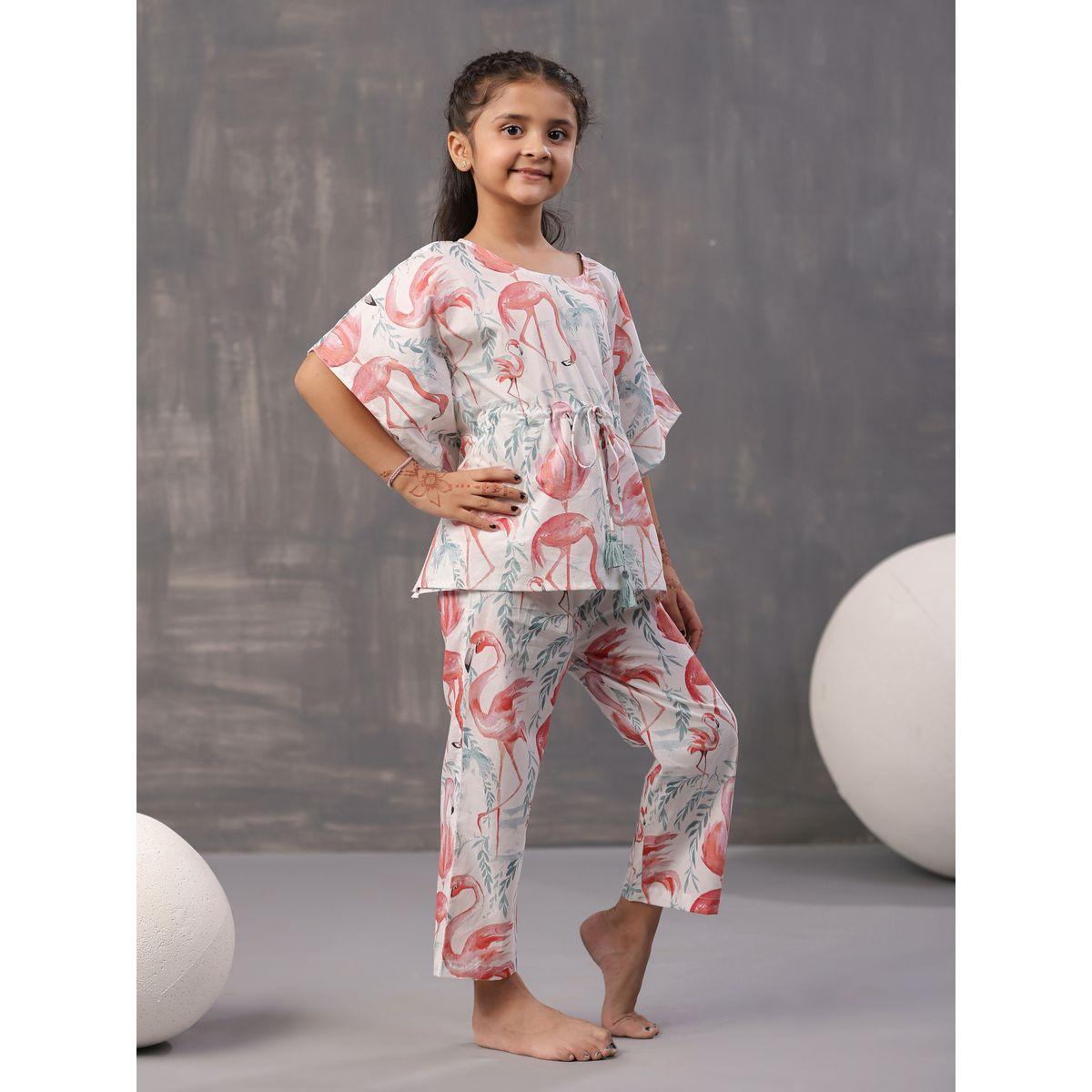 Sanskrutihomes X Styli  Flamingo Print Kaftan & Pyjama Set-girls-clothing-nightwear-image-3