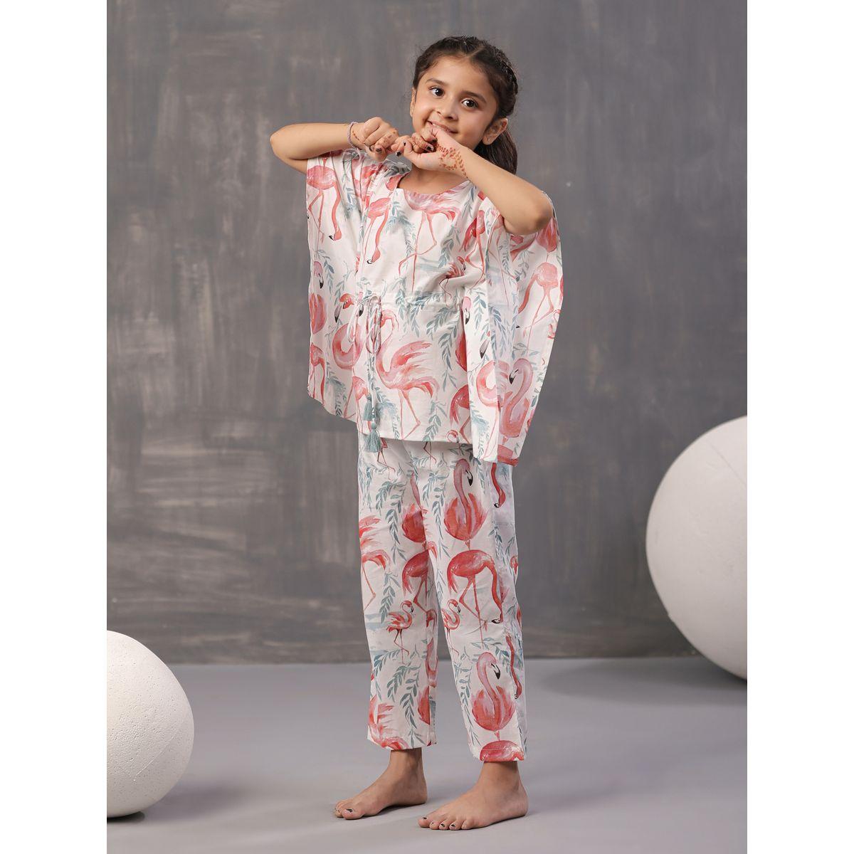 Sanskrutihomes X Styli  Flamingo Print Kaftan & Pyjama Set-girls-clothing-nightwear-image-4