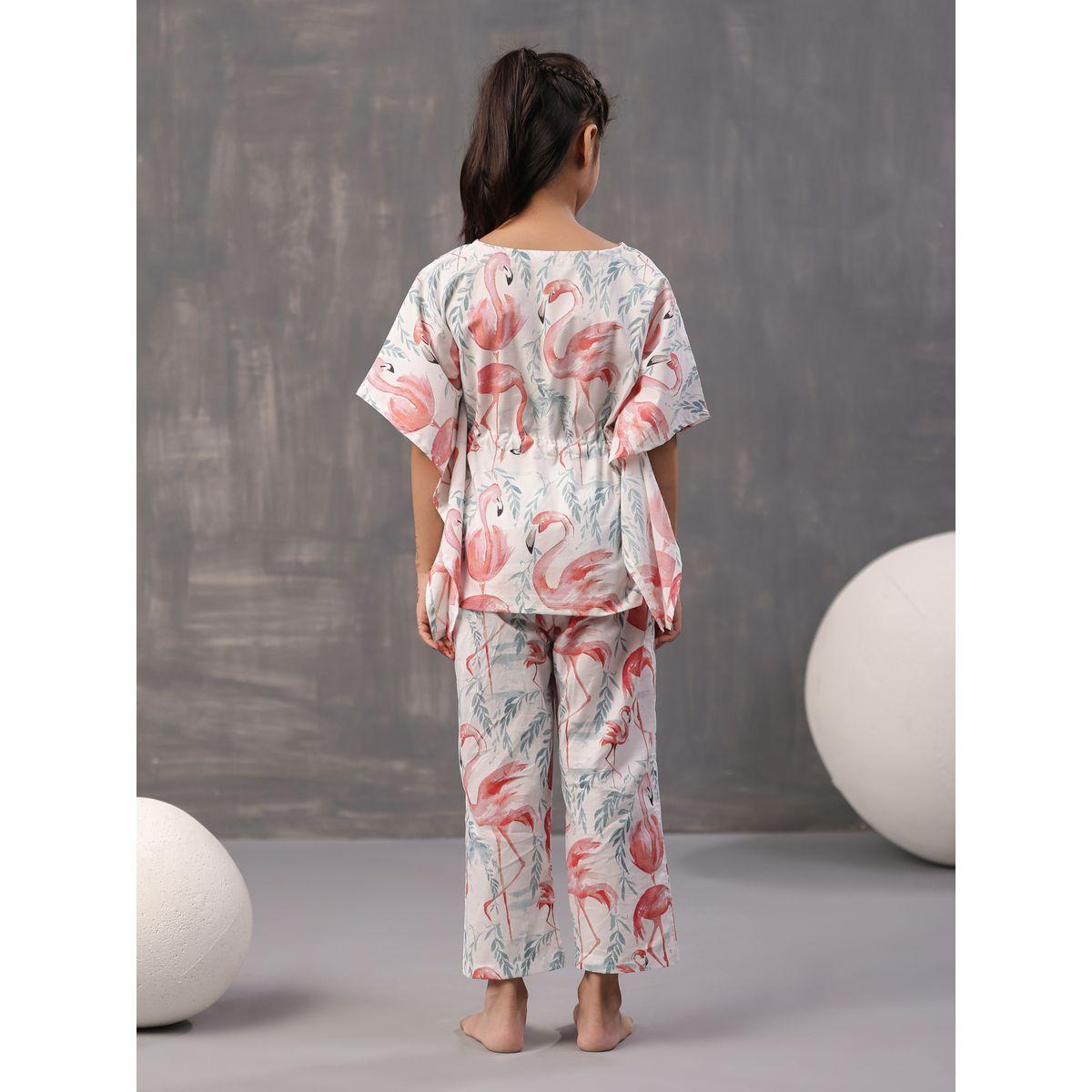 Sanskrutihomes X Styli  Flamingo Print Kaftan & Pyjama Set-girls-clothing-nightwear-image-5