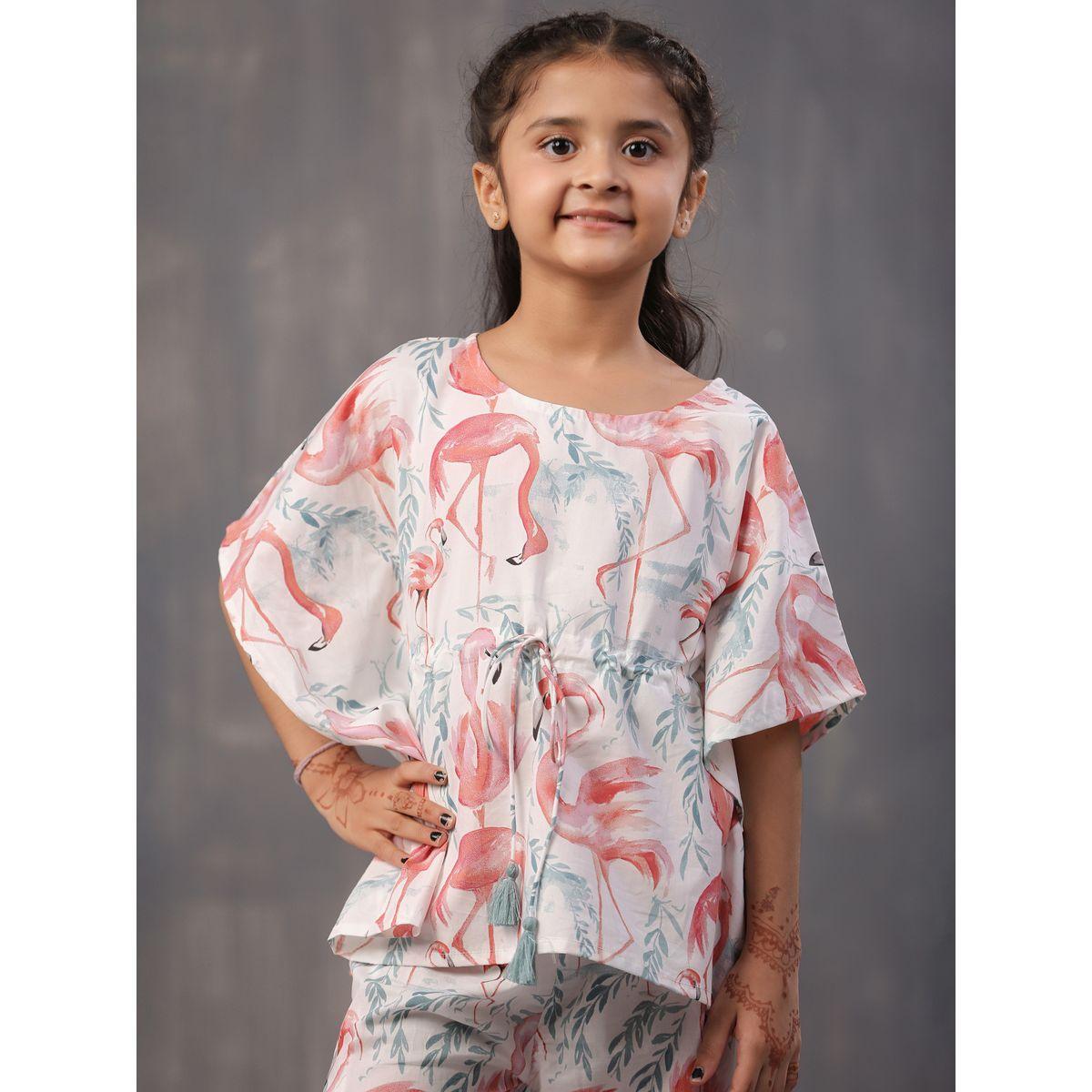 Sanskrutihomes X Styli  Flamingo Print Kaftan & Pyjama Set-girls-clothing-nightwear-image-6
