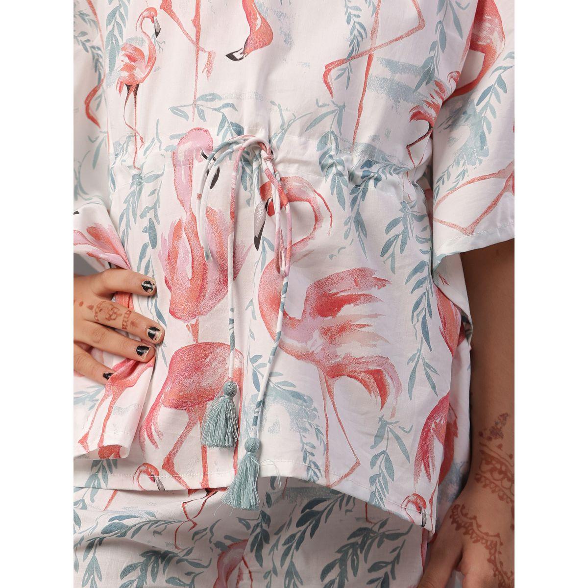 Sanskrutihomes X Styli  Flamingo Print Kaftan & Pyjama Set-girls-clothing-nightwear-image-7