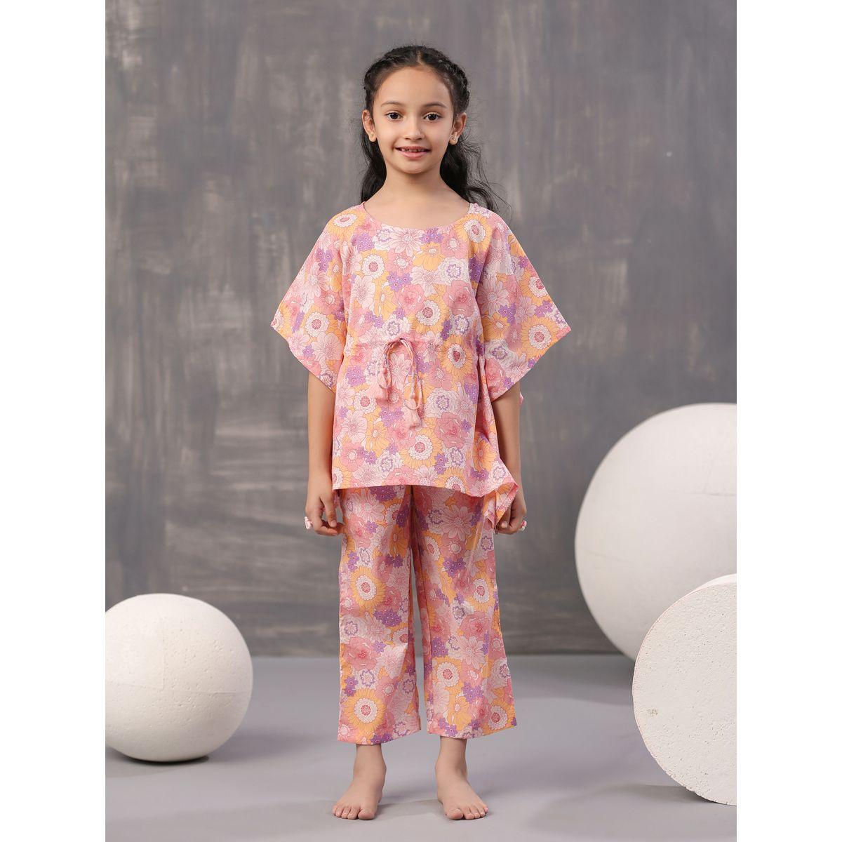 Sanskrutihomes X Styli  Floral Print Kaftan & Pyjama Set-girls-clothing-nightwear-image-1