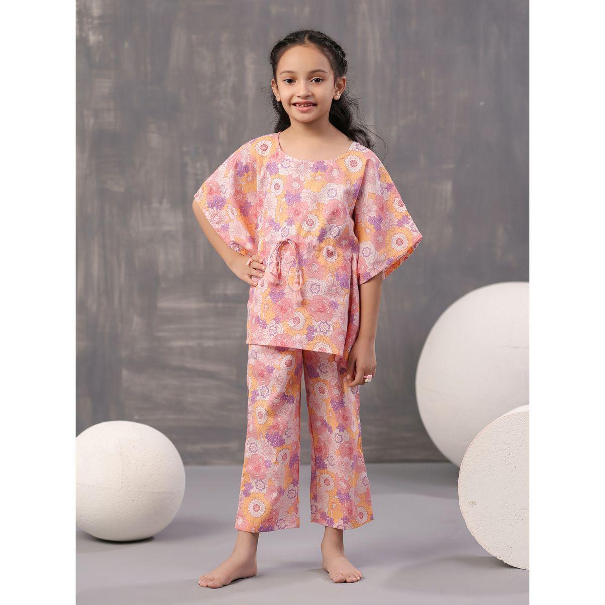 Sanskrutihomes X Styli  Floral Print Kaftan & Pyjama Set-girls-clothing-nightwear-image-2