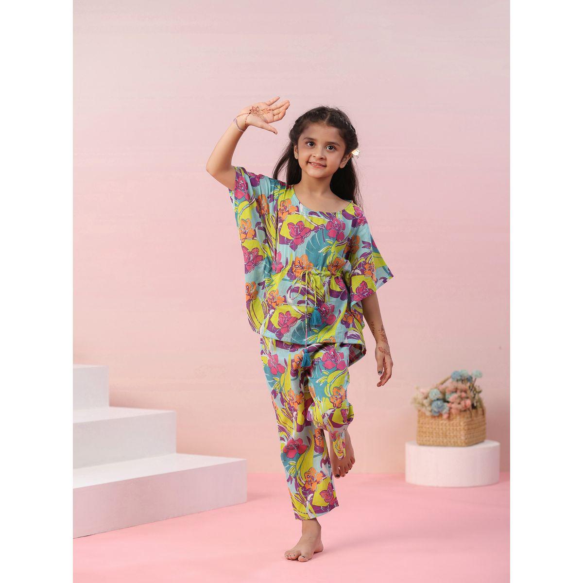 Sanskrutihomes X Styli  Multi Floral Print Kaftan & Pyjama Set-girls-clothing-nightwear-image-4