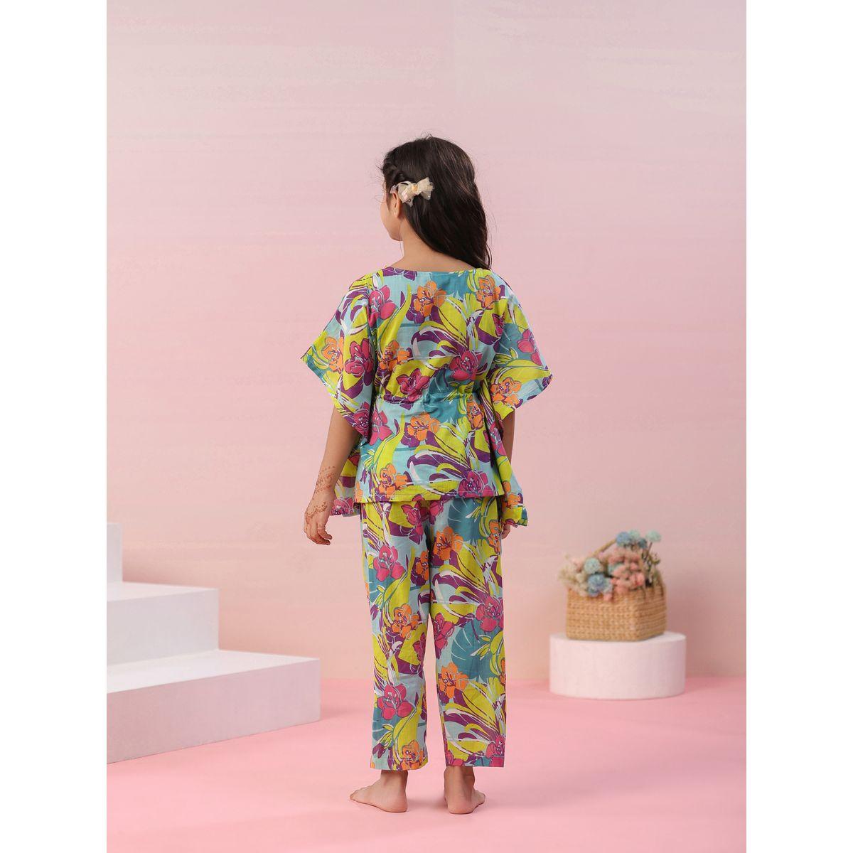Sanskrutihomes X Styli  Multi Floral Print Kaftan & Pyjama Set-girls-clothing-nightwear-image-5