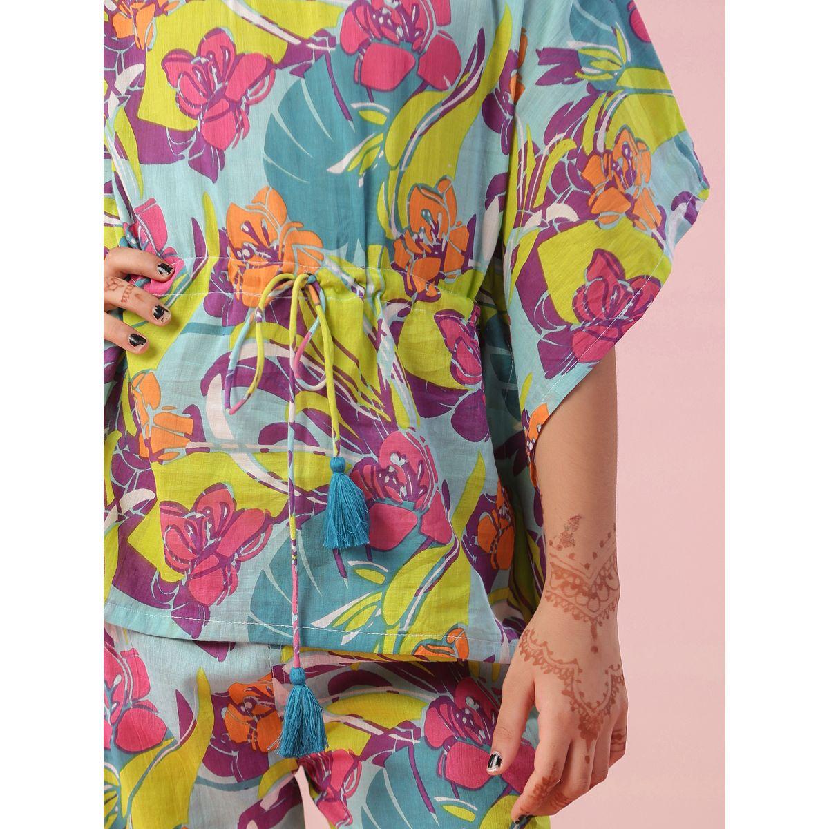Sanskrutihomes X Styli  Multi Floral Print Kaftan & Pyjama Set-girls-clothing-nightwear-image-7