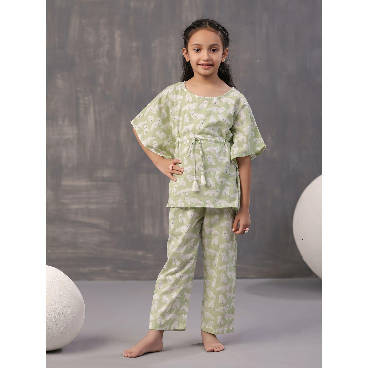 Sanskrutihomes X Styli  Bear Print Kaftan & Pyjama Set-girls-clothing-nightwear-image-1