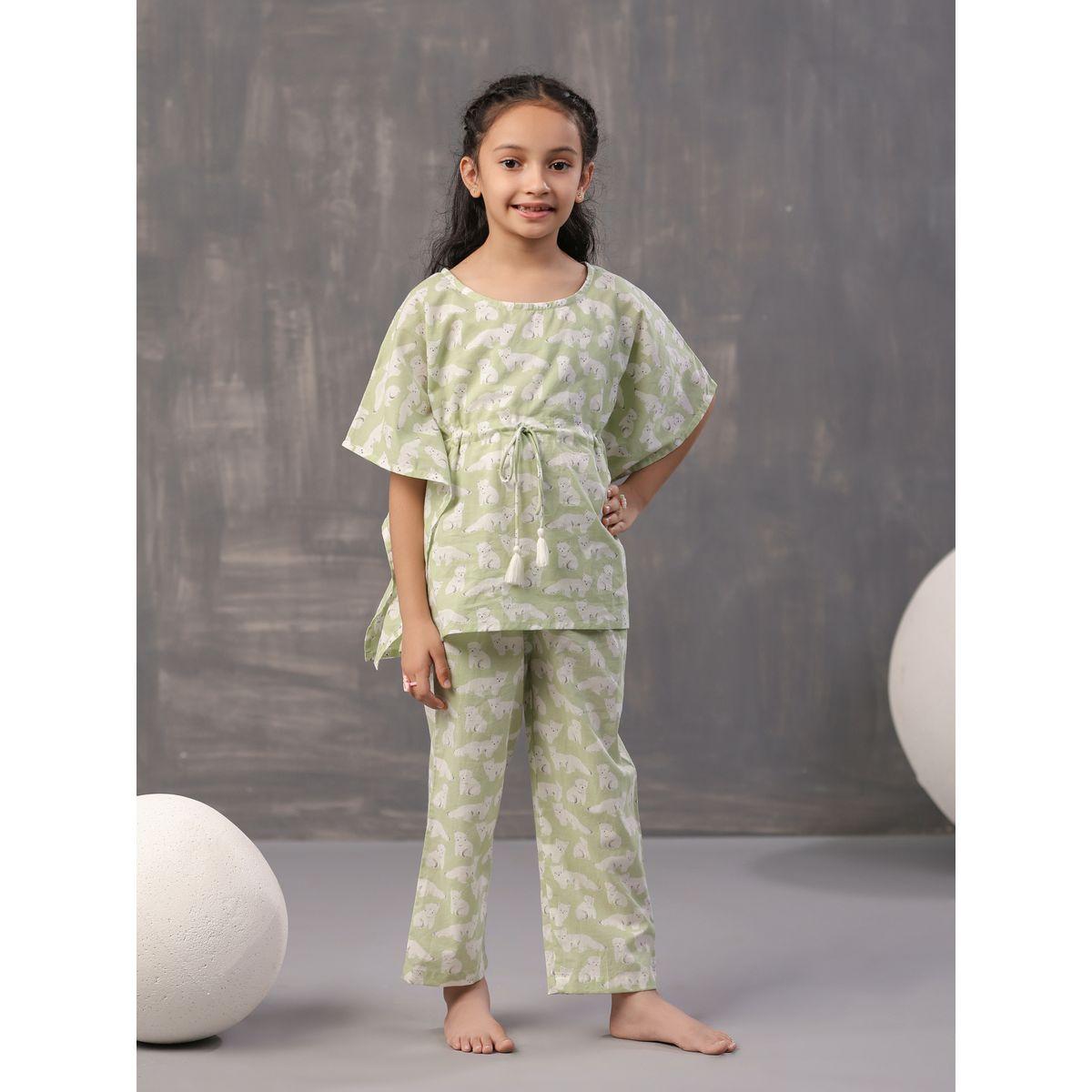 Sanskrutihomes X Styli  Bear Print Kaftan & Pyjama Set-girls-clothing-nightwear-image-2