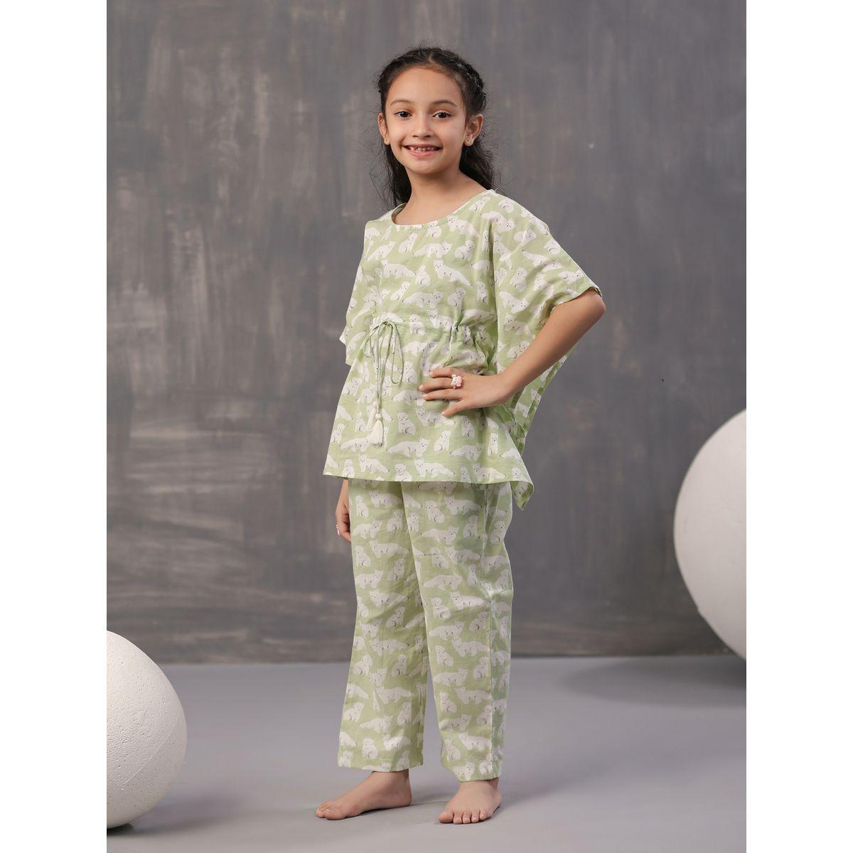 Sanskrutihomes X Styli  Bear Print Kaftan & Pyjama Set-girls-clothing-nightwear-image-3