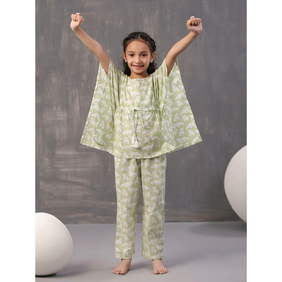 Sanskrutihomes X Styli  Bear Print Kaftan & Pyjama Set-girls-clothing-nightwear-image-4