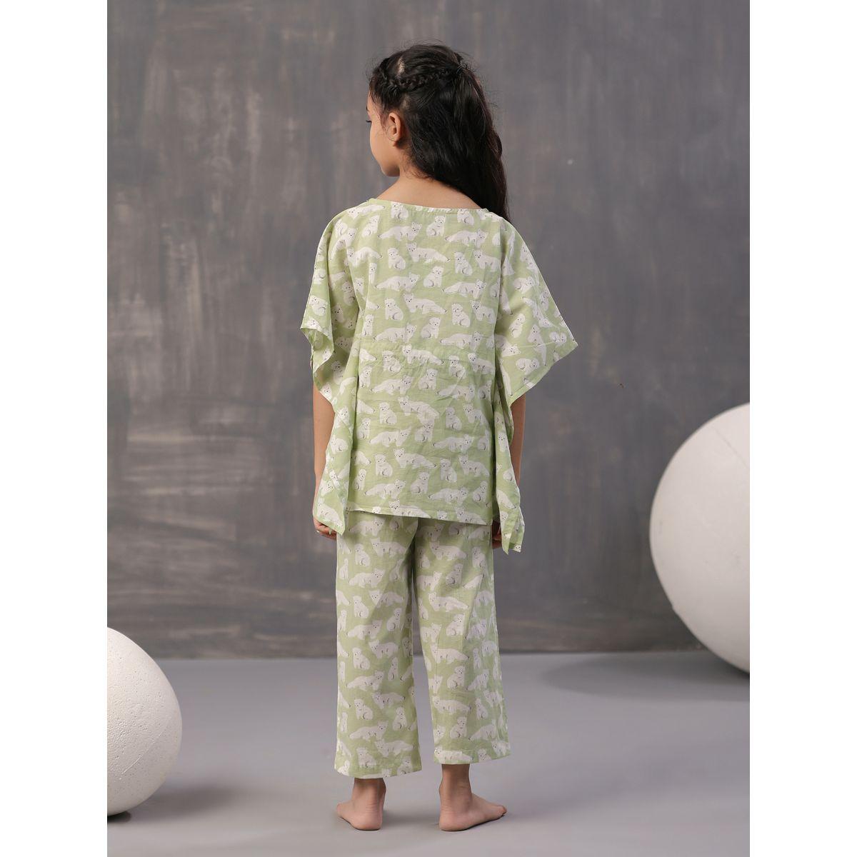 Sanskrutihomes X Styli  Bear Print Kaftan & Pyjama Set-girls-clothing-nightwear-image-5