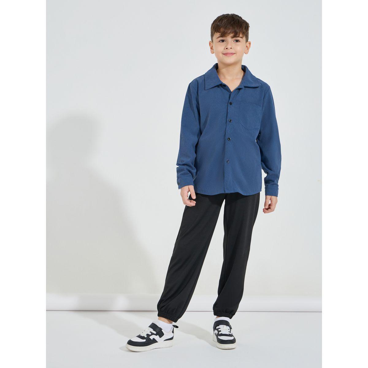 Styli Solid Pocket Front Buttoned Corduroy Shirt-boys-clothing-shirts-image-2