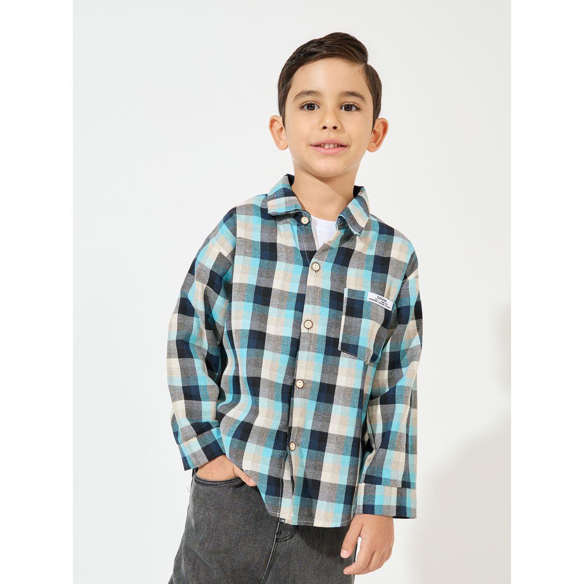 قميص مطبع بنمط مربعات مع ازرار غلق-boys-clothing-shirts-image-1