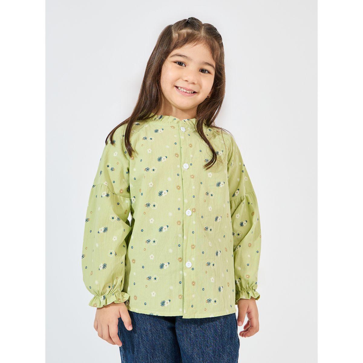 Styli Floral Print Ruffle Trim Shirt-girls-clothing-blousesandshirts-image-1