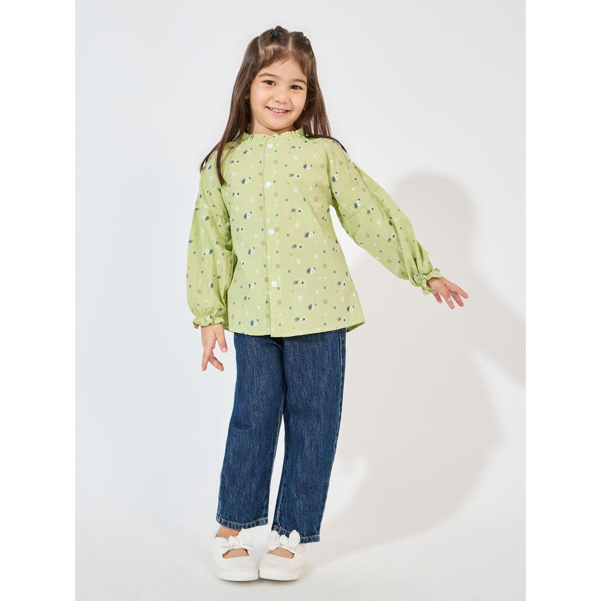 Styli Floral Print Ruffle Trim Shirt-girls-clothing-blousesandshirts-image-2