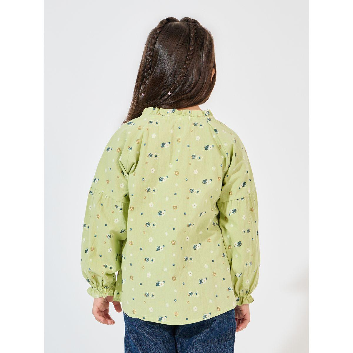 Styli Floral Print Ruffle Trim Shirt-girls-clothing-blousesandshirts-image-4