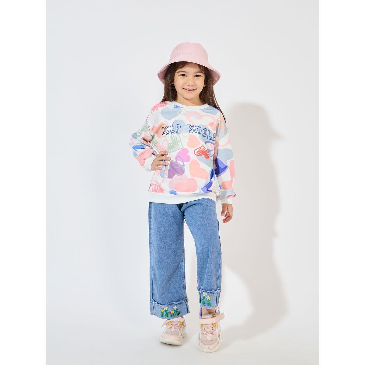 Styli Heart Print Longline Sweatshirt with Dropped Shoulder-girls-clothing-winterwear-sweatshirts-image-2