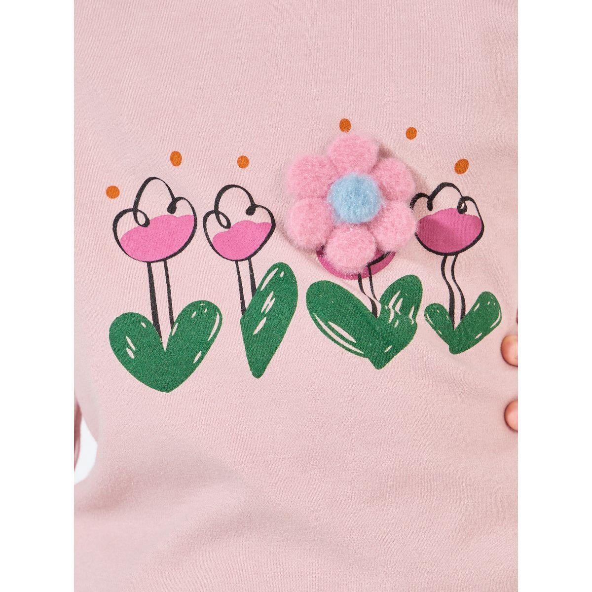Styli Flower Applique Print Long Sleeve T-Shirt-girls-clothing-tshirts-image-3