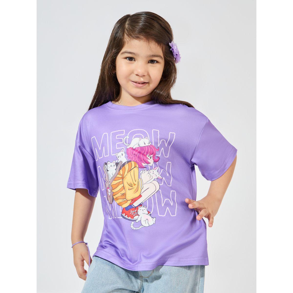 تيشيرت فضفاض مطبع بطبعة جرافيك-girls-clothing-tshirts-image-1