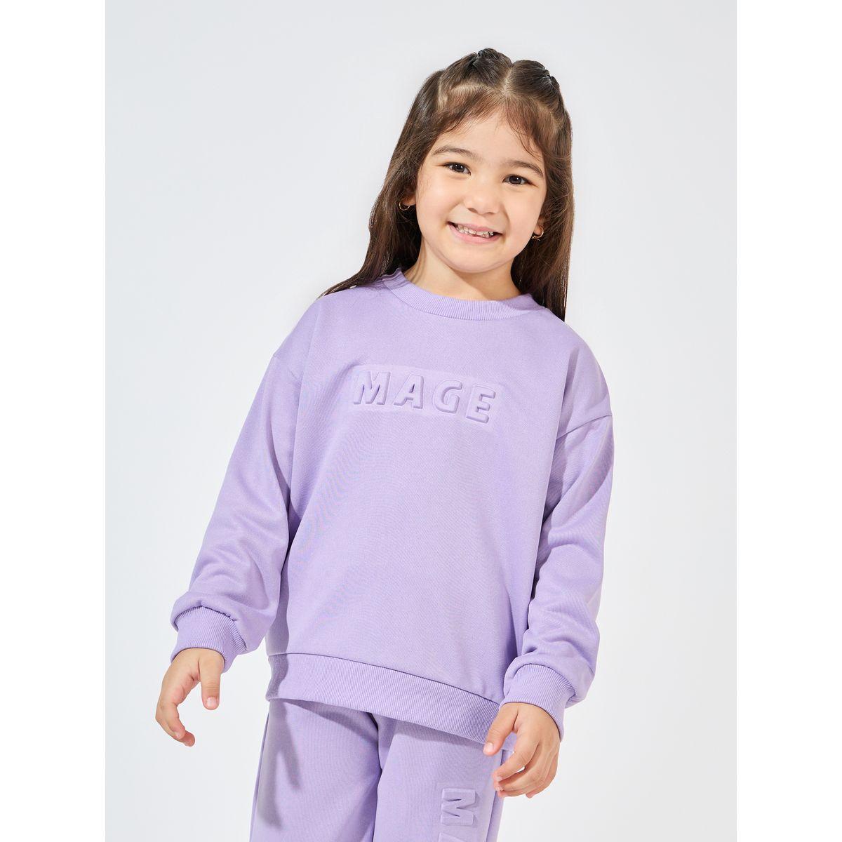 Styli Embossed Print Drop Shoulder Sweatshirt & Joggers Set-girls-clothing-setsandcoords-image-3