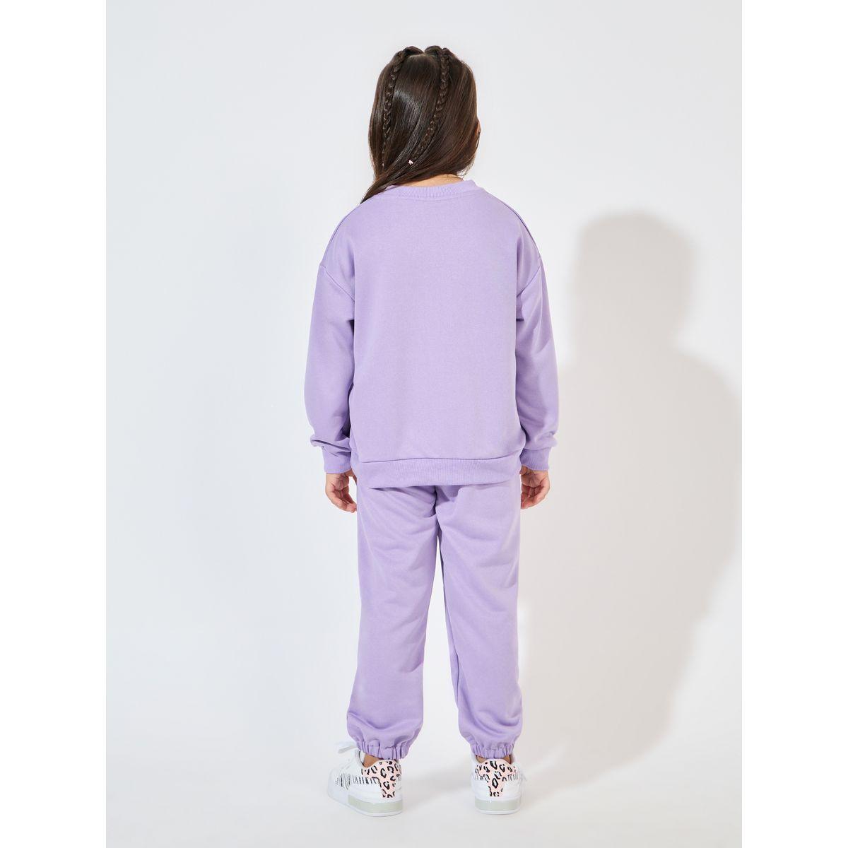 Styli Embossed Print Drop Shoulder Sweatshirt & Joggers Set-girls-clothing-setsandcoords-image-5