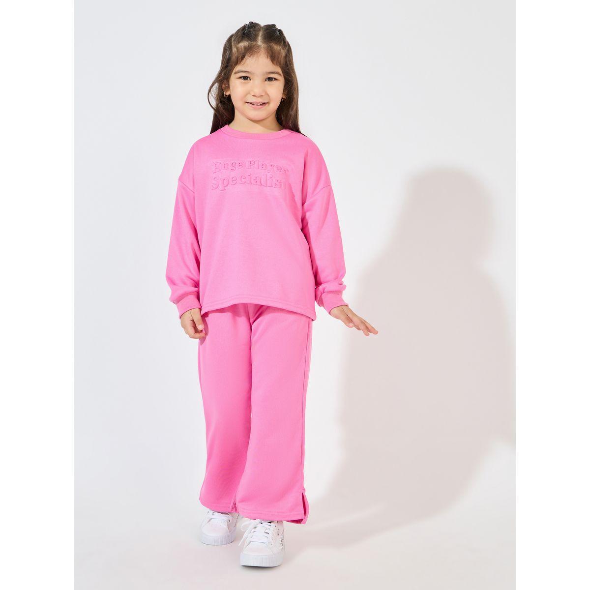 Styli Embossed Print Sweatshirt & Split Hem Pants Set-girls-clothing-setsandcoords-image-1