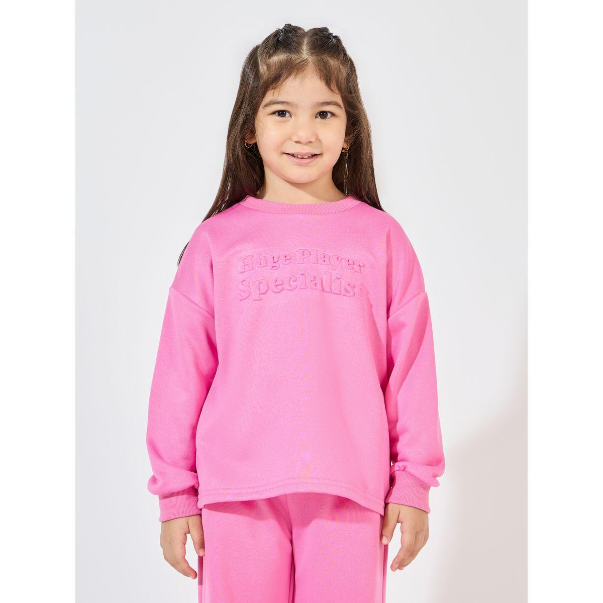 Styli Embossed Print Sweatshirt & Split Hem Pants Set-girls-clothing-setsandcoords-image-2