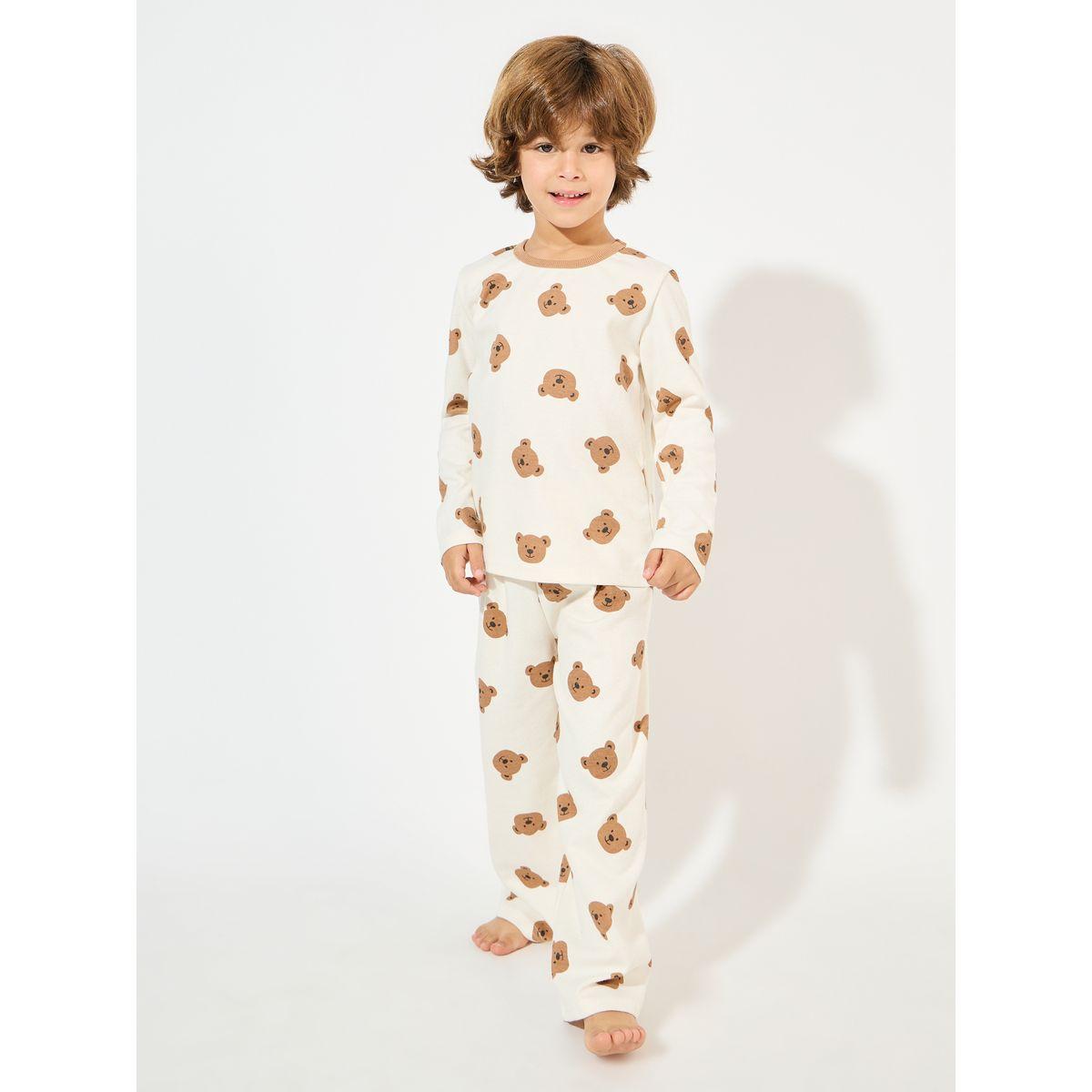Styli Bear Pattern Sweatshirt & Pyjama Set-boys-clothing-nightwear-image-1