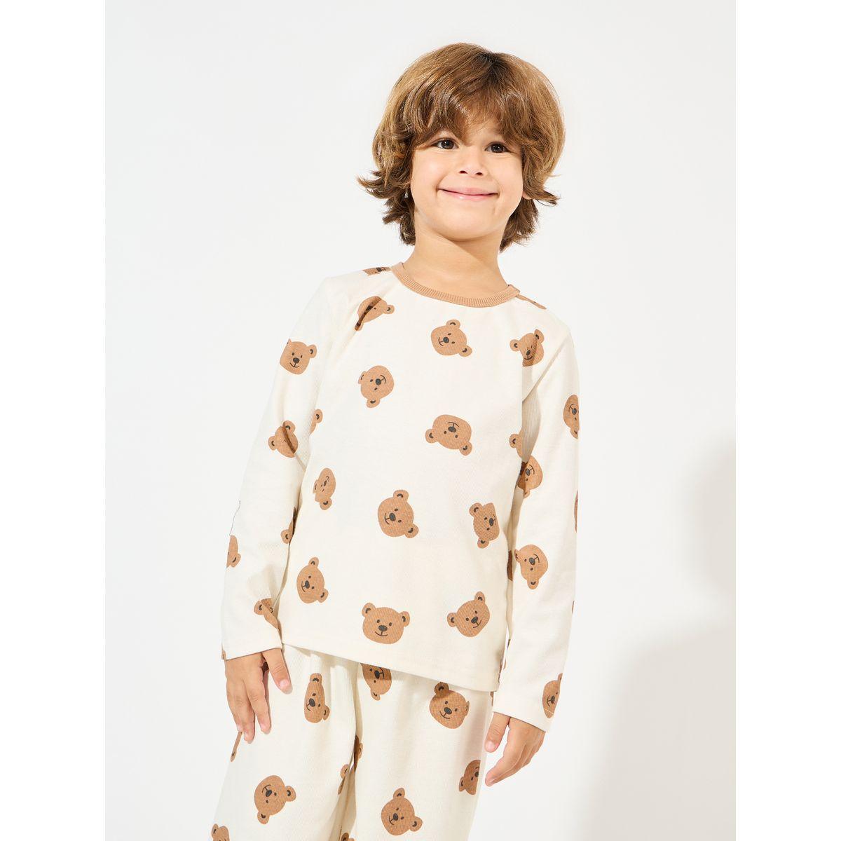 Styli Bear Pattern Sweatshirt & Pyjama Set-boys-clothing-nightwear-image-2