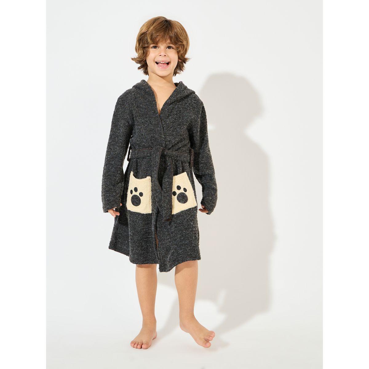 Styli Bear Pattern Terry Hooded Bathrobe-boys-clothing-nightwear-image-1