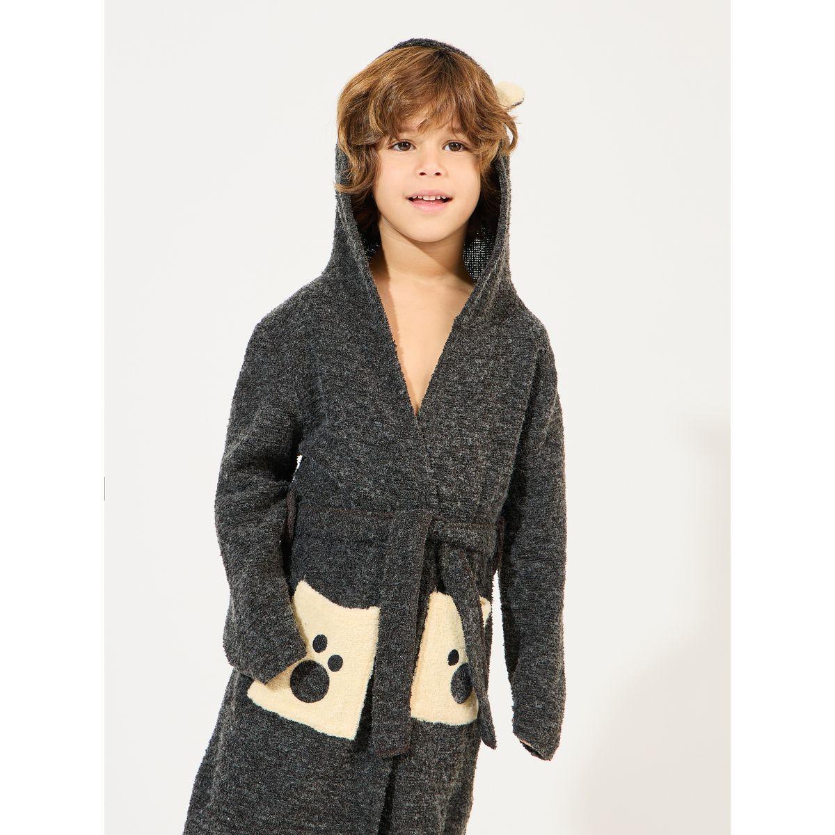 Styli Bear Pattern Terry Hooded Bathrobe-boys-clothing-nightwear-image-3