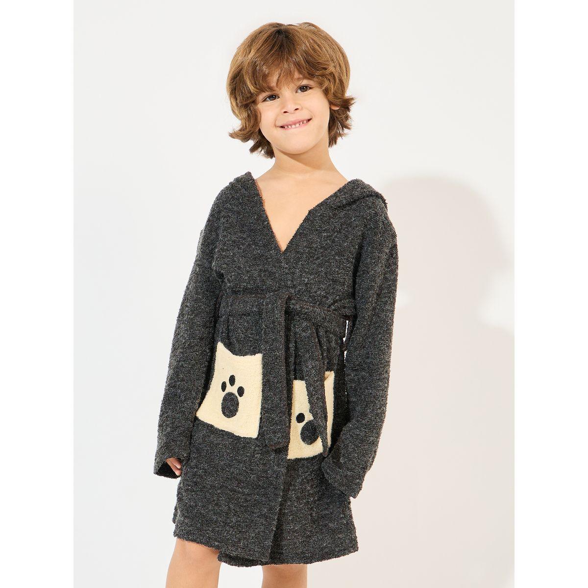 Styli Bear Pattern Terry Hooded Bathrobe-boys-clothing-nightwear-image-4