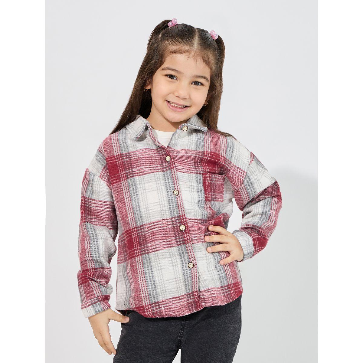 بلوزة كاجوال بطبعة مربعات مع أزرار غلق-girls-clothing-blousesandshirts-image-1