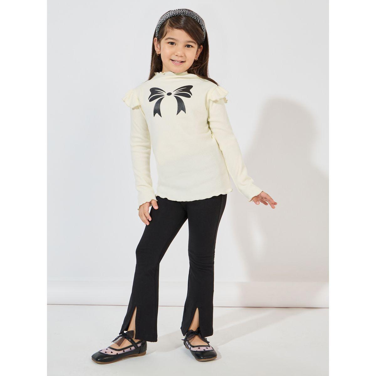 Styli Ribbed Knit Bow Printed Ruffle Trim Top-girls-clothing-blousesandshirts-image-2